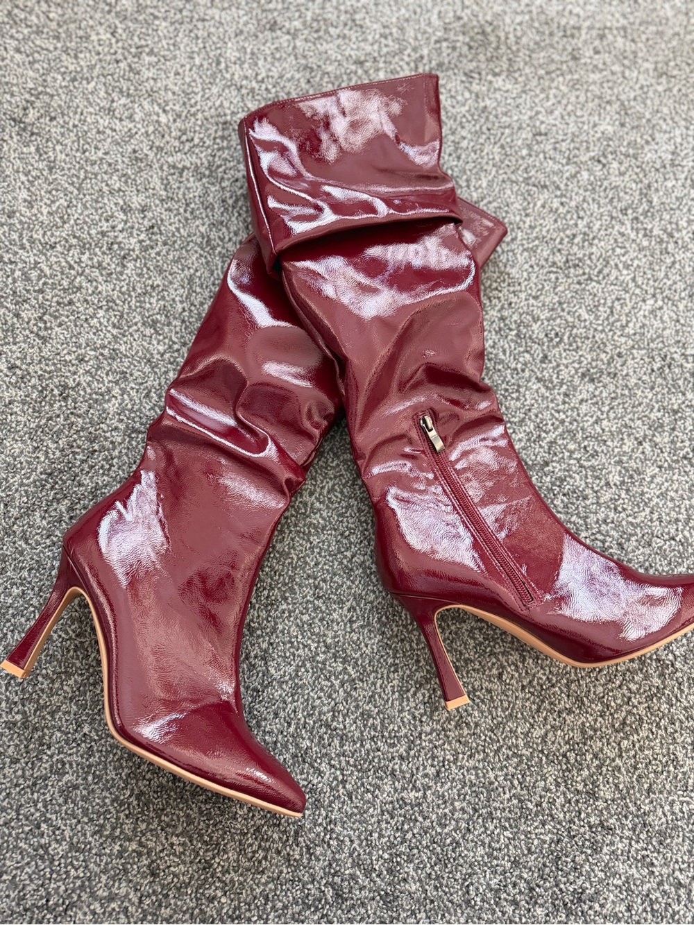 SHEIN Burgundy Patent Mid-Calf Stiletto Boots